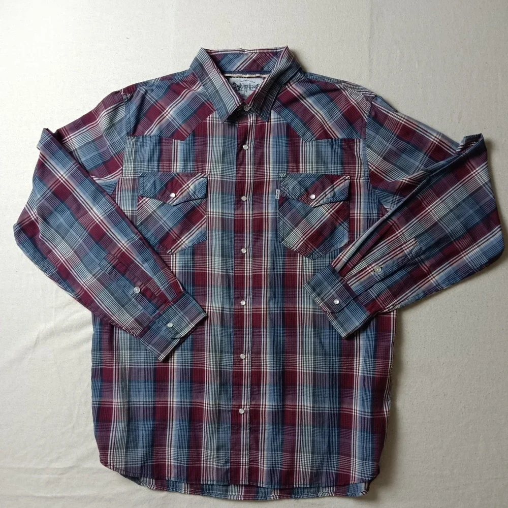 Levi's‎ Men's Pearl Snap Long Sleeve Western Plaid Shirt – Large